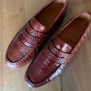 John Lobb~Men's Brown Crocodile Pattern Loafers